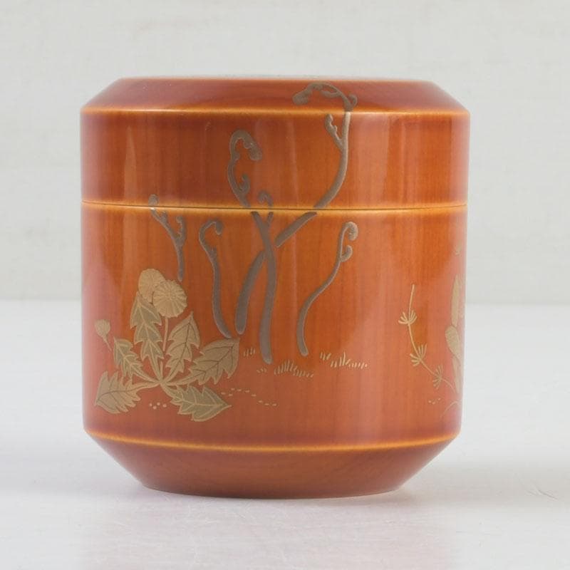 茶道具　蒔絵師　西條一斎作　春慶塗　春草蒔絵　棗　共箱　V　9301