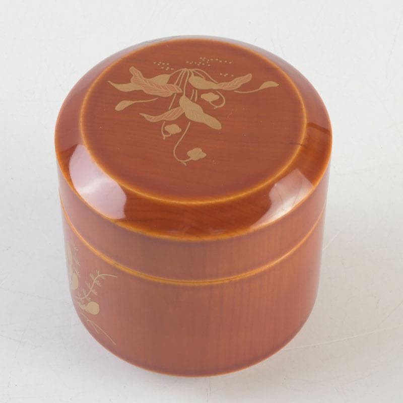 茶道具　蒔絵師　西條一斎作　春慶塗　春草蒔絵　棗　共箱　V　9301