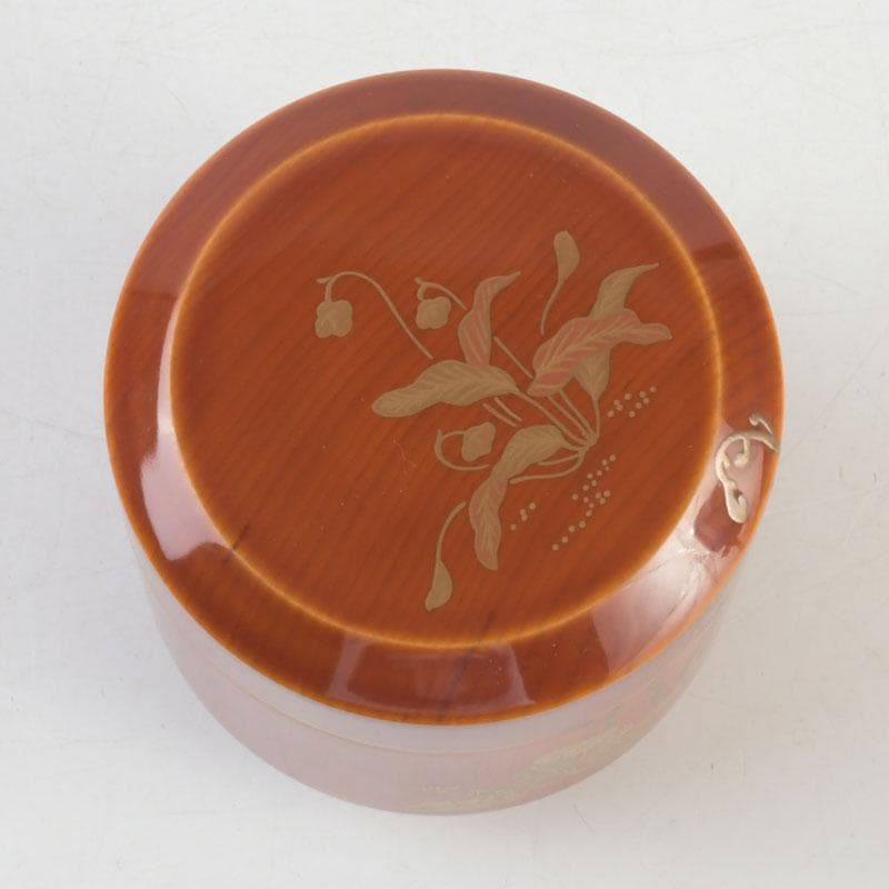 茶道具　蒔絵師　西條一斎作　春慶塗　春草蒔絵　棗　共箱　V　9301