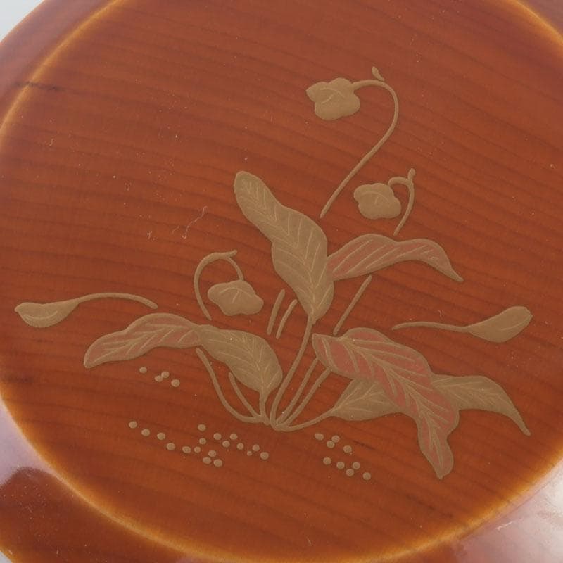 茶道具　蒔絵師　西條一斎作　春慶塗　春草蒔絵　棗　共箱　V　9301