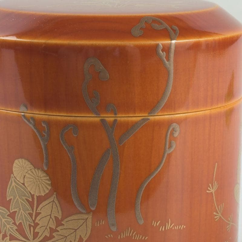 茶道具　蒔絵師　西條一斎作　春慶塗　春草蒔絵　棗　共箱　V　9301