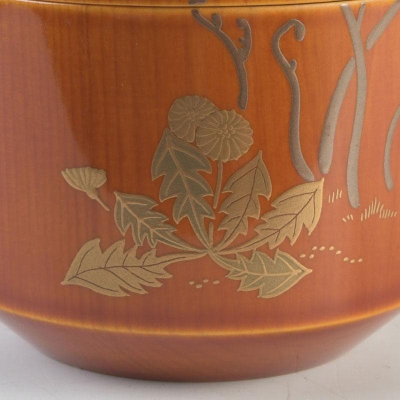 茶道具　蒔絵師　西條一斎作　春慶塗　春草蒔絵　棗　共箱　V　9301