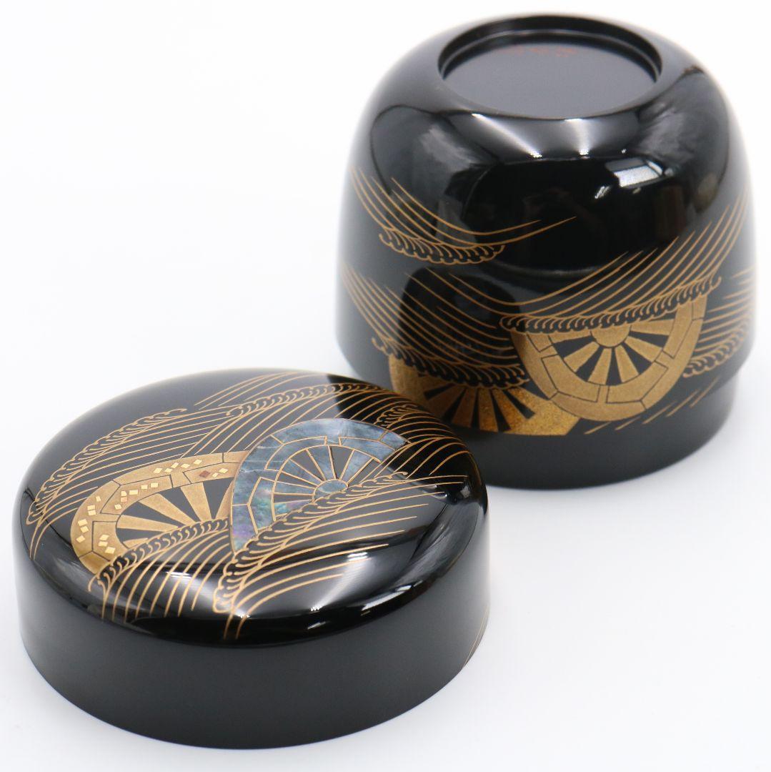 藤野松香作 波源氏車蒔絵 中棗 螺鈿細工 茶道具 共箱共布　V823　N1