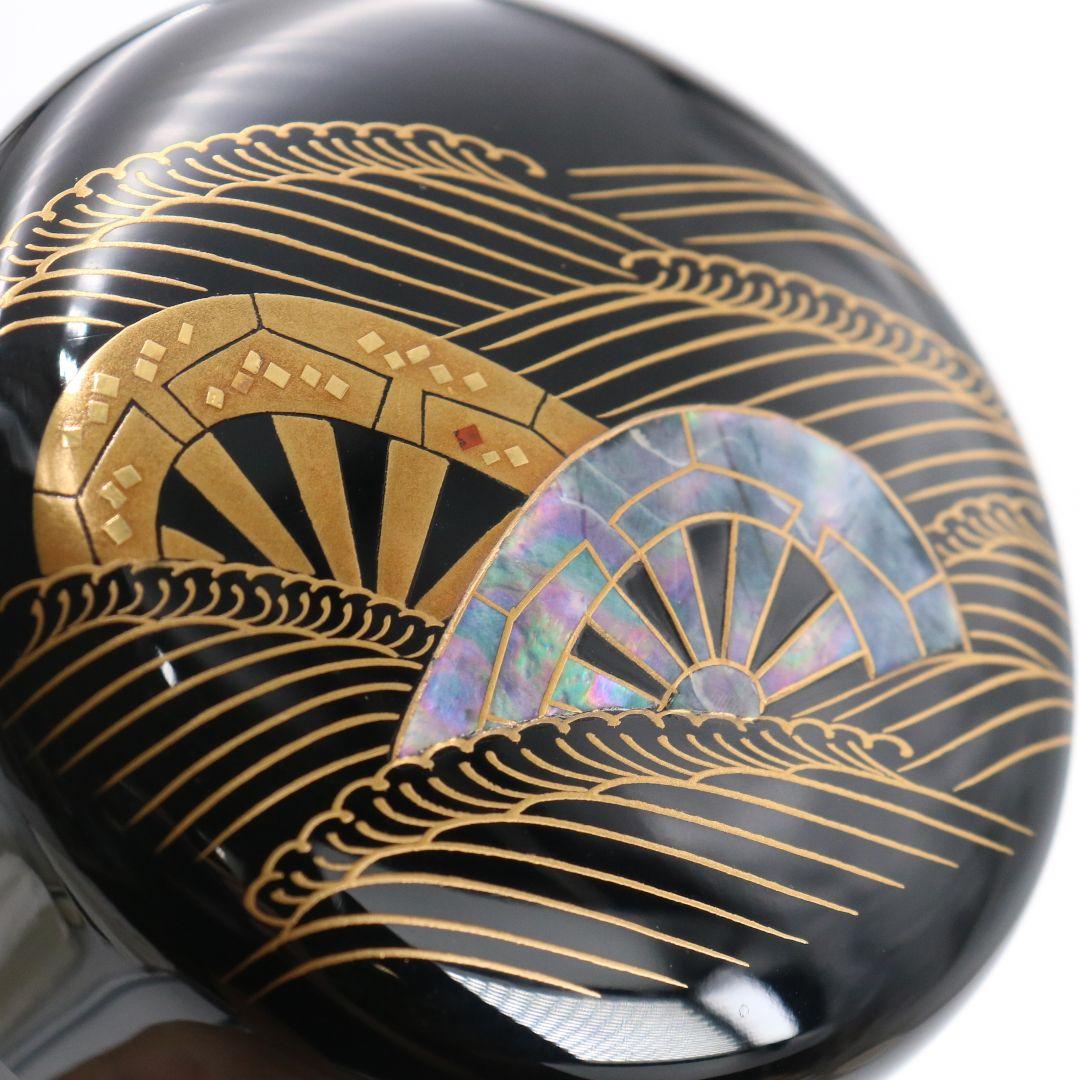 藤野松香作 波源氏車蒔絵 中棗 螺鈿細工 茶道具 共箱共布　V823　N1