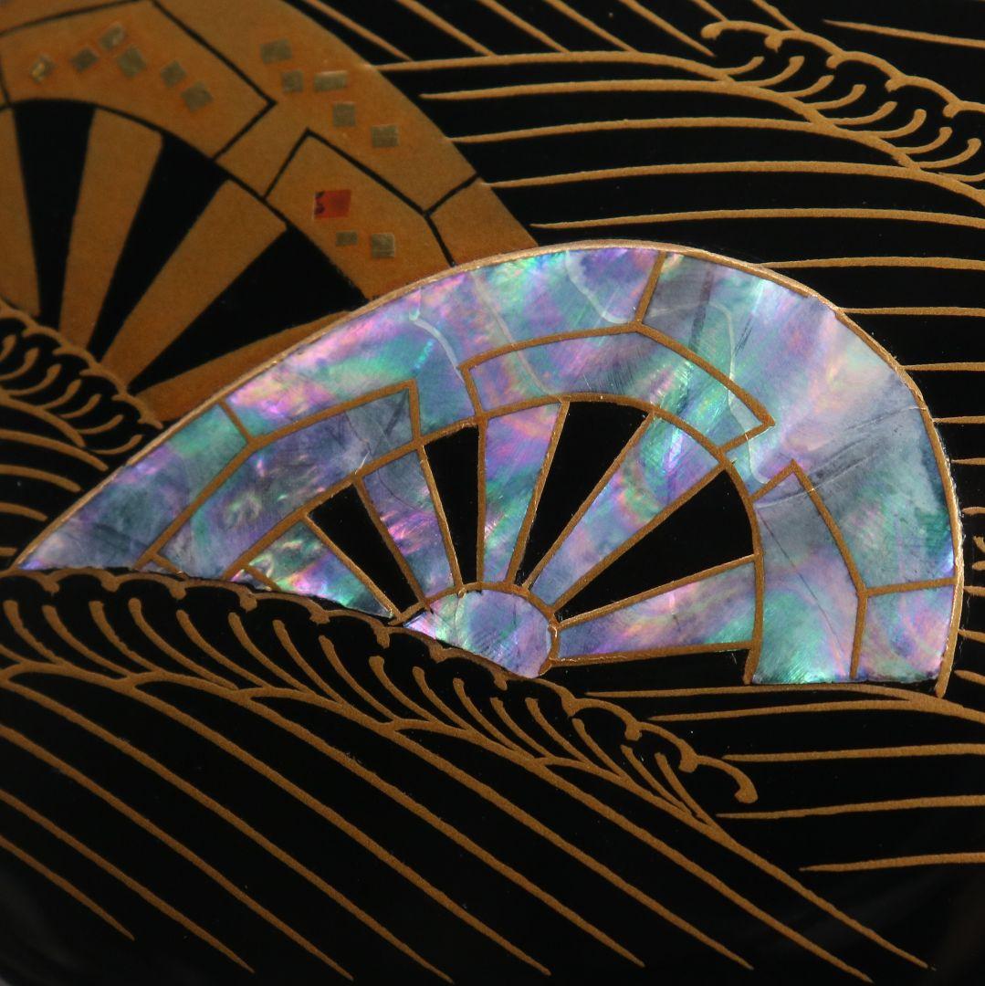 藤野松香作 波源氏車蒔絵 中棗 螺鈿細工 茶道具 共箱共布　V823　N1