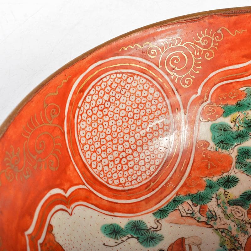 九谷焼　明治九谷　青手　赤絵人物文　鉢　時代箱付　M　R6057