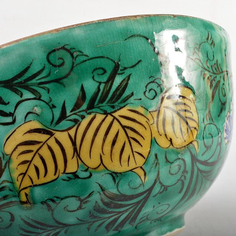 九谷焼　明治九谷　青手　赤絵人物文　鉢　時代箱付　M　R6057