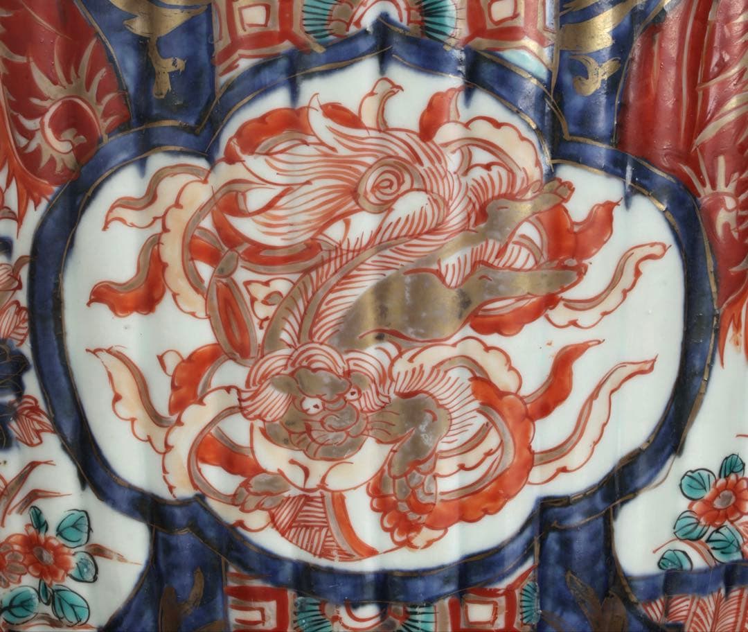 古伊万里 錦手丸鉢 色絵窓絵 鳳凰獅子文 植木鉢 蘭鉢 盆栽鉢 古美術 骨董品