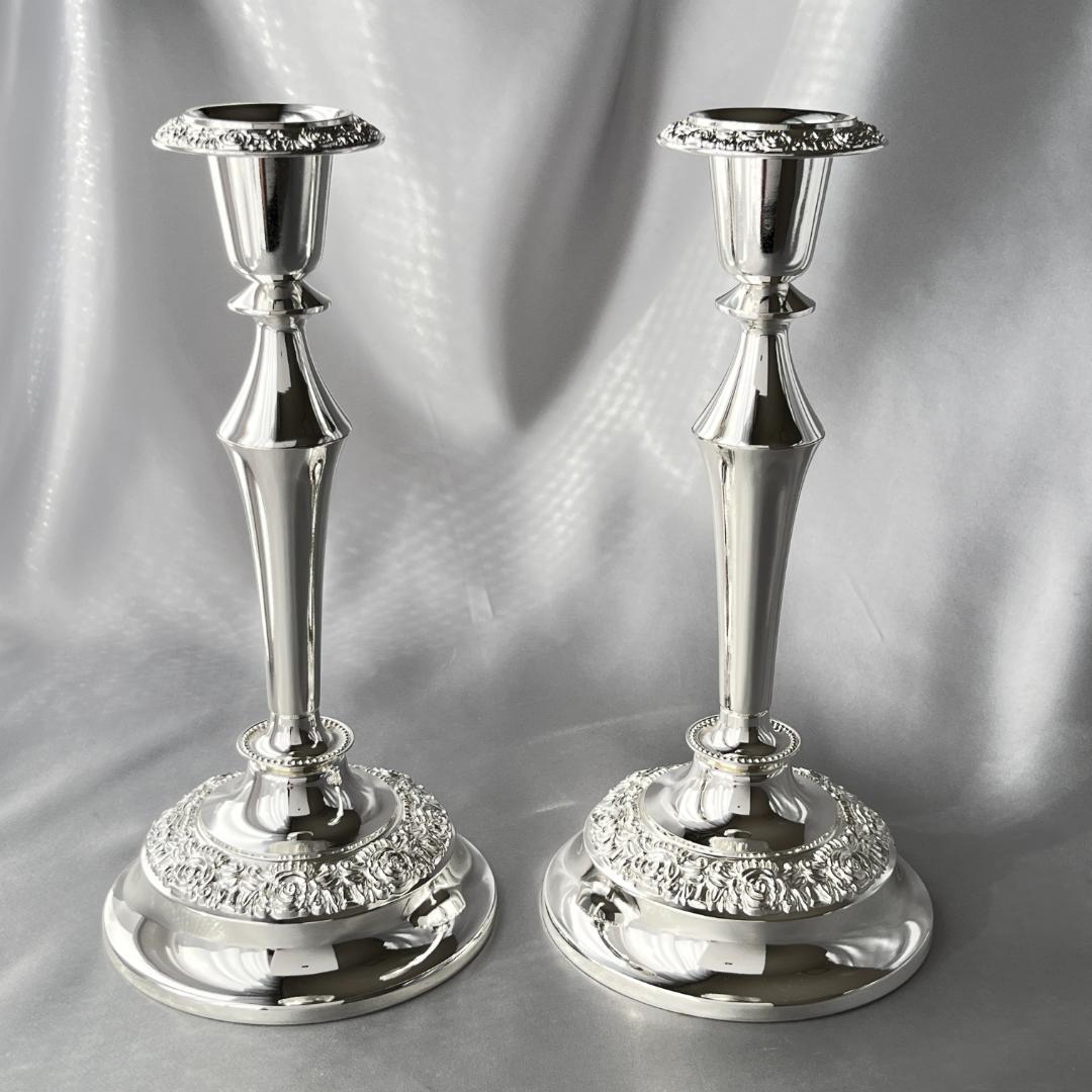 【QUEEN ANNE】 薔薇のキャンドルスタンド ペア【シルバープレート】