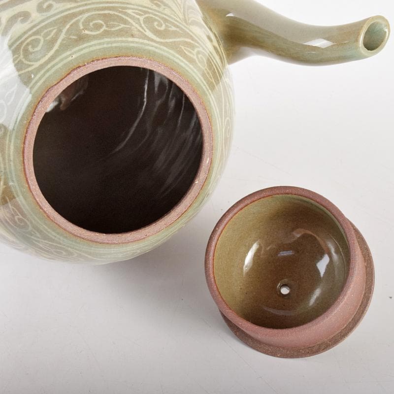 京焼　平安妙見作　青磁　象嵌唐草文　水注　共箱　M　R5052