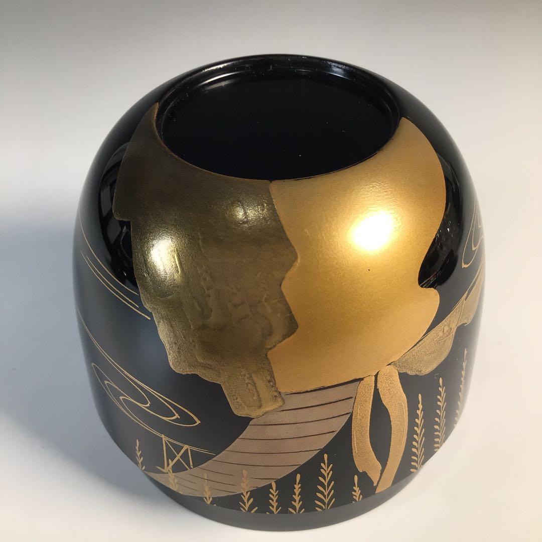 Ｍ２１５　棗　『塗師　多田桂寛作』『黒漆塗』『金柳橋蒔絵』『中棗』　共箱　茶道具