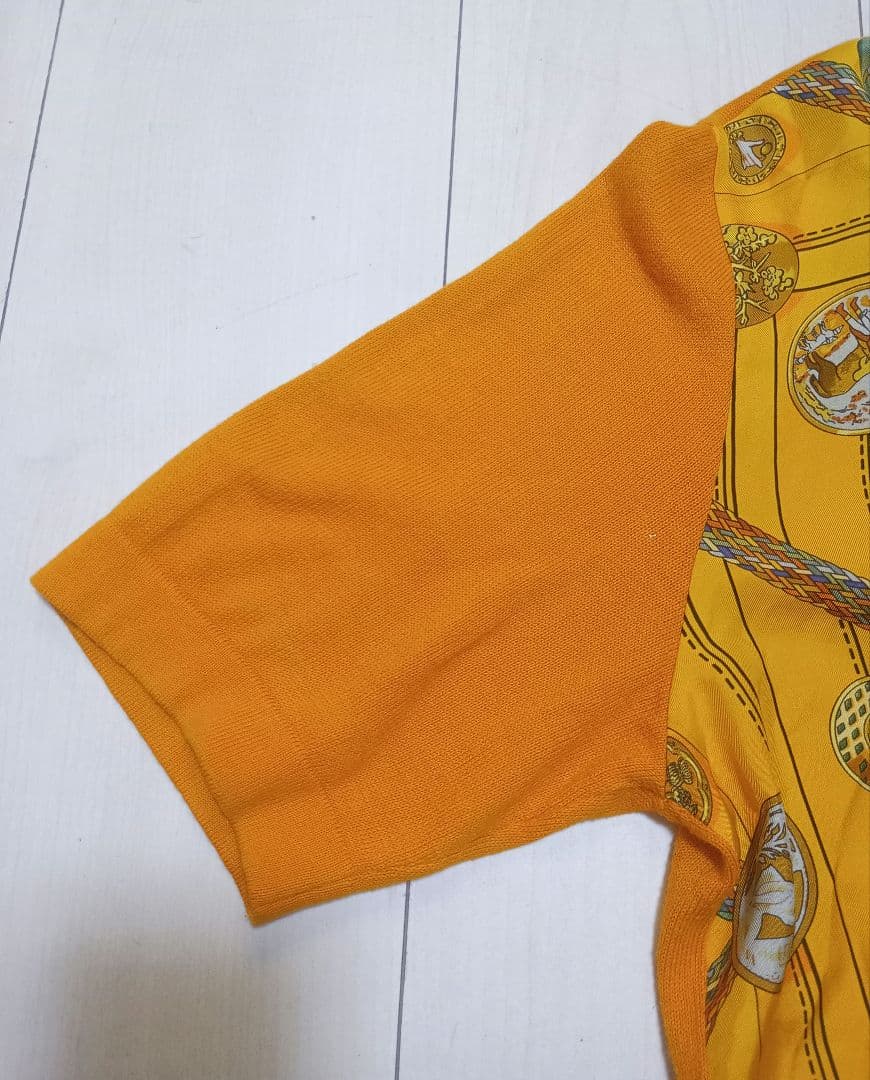 HERMES(エルメス) 半袖ポロシャツ サイズM シルク ニット 切り替え