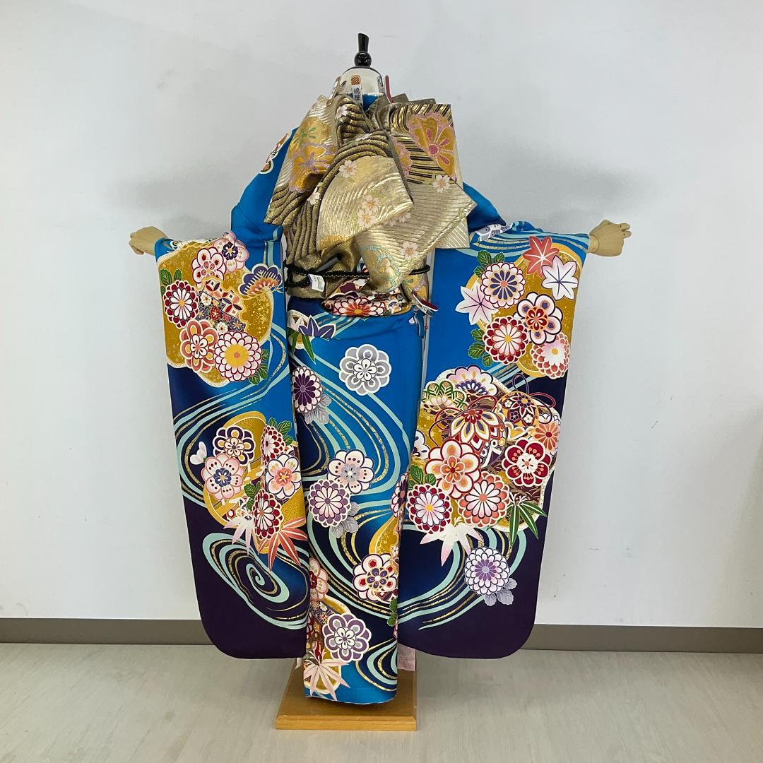 お振袖フルセット　7点セット　トールサイズ　青　本格現代古典　正絹　美品