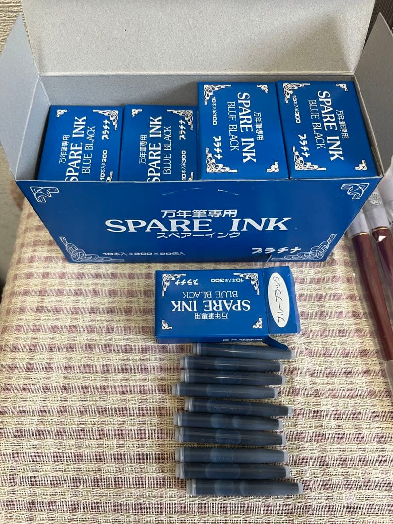 プラチナ デスクペン 赤軸7本 &スペアインク ブルーブラック 190本のセット