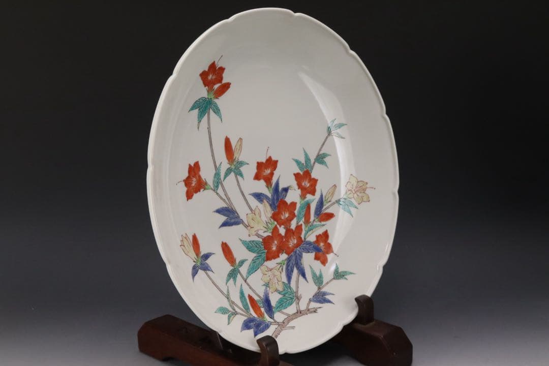 人間国宝 十四代 酒井田柿右衛門 本人作 濁手 山つつじ文皿 共箱 カタログ付き