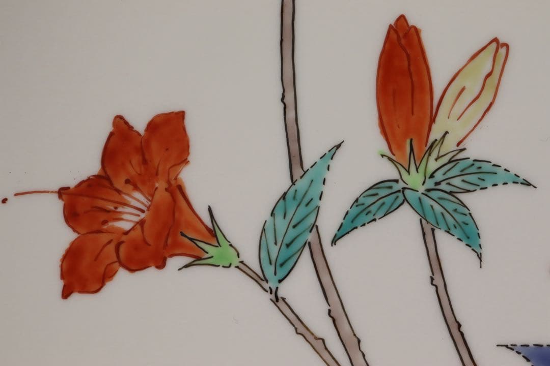 人間国宝 十四代 酒井田柿右衛門 本人作 濁手 山つつじ文皿 共箱 カタログ付き