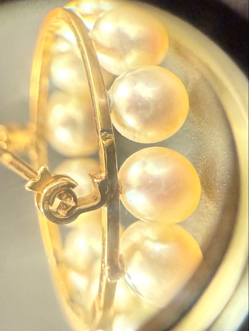 アンティーク　パール　円形ブローチ　鷲の頭ホールマーク(フランスK18)あり