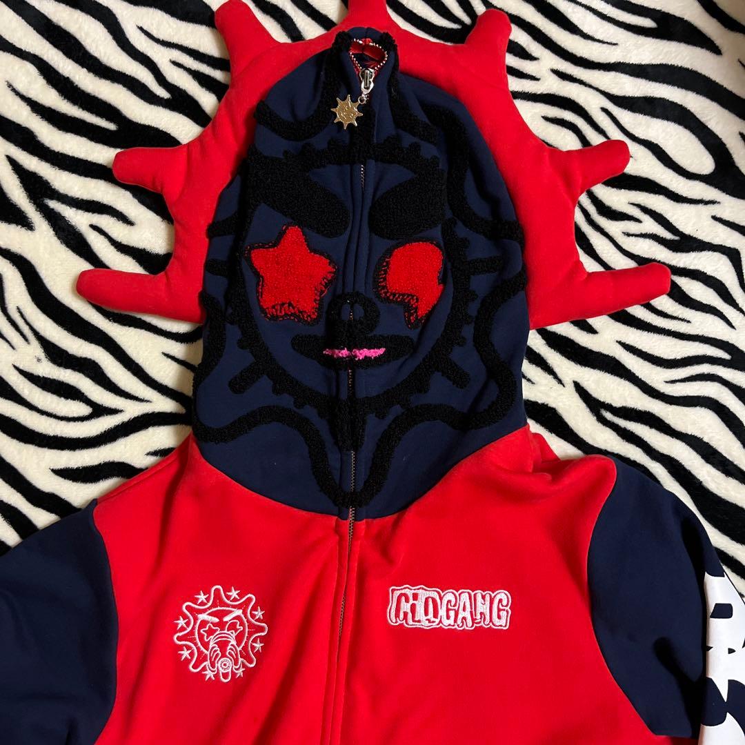 GLOGANGユニークフードパーカー 赤青