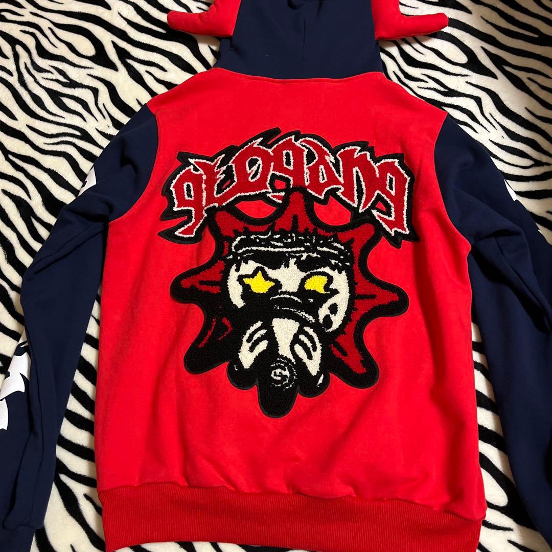 GLOGANGユニークフードパーカー 赤青