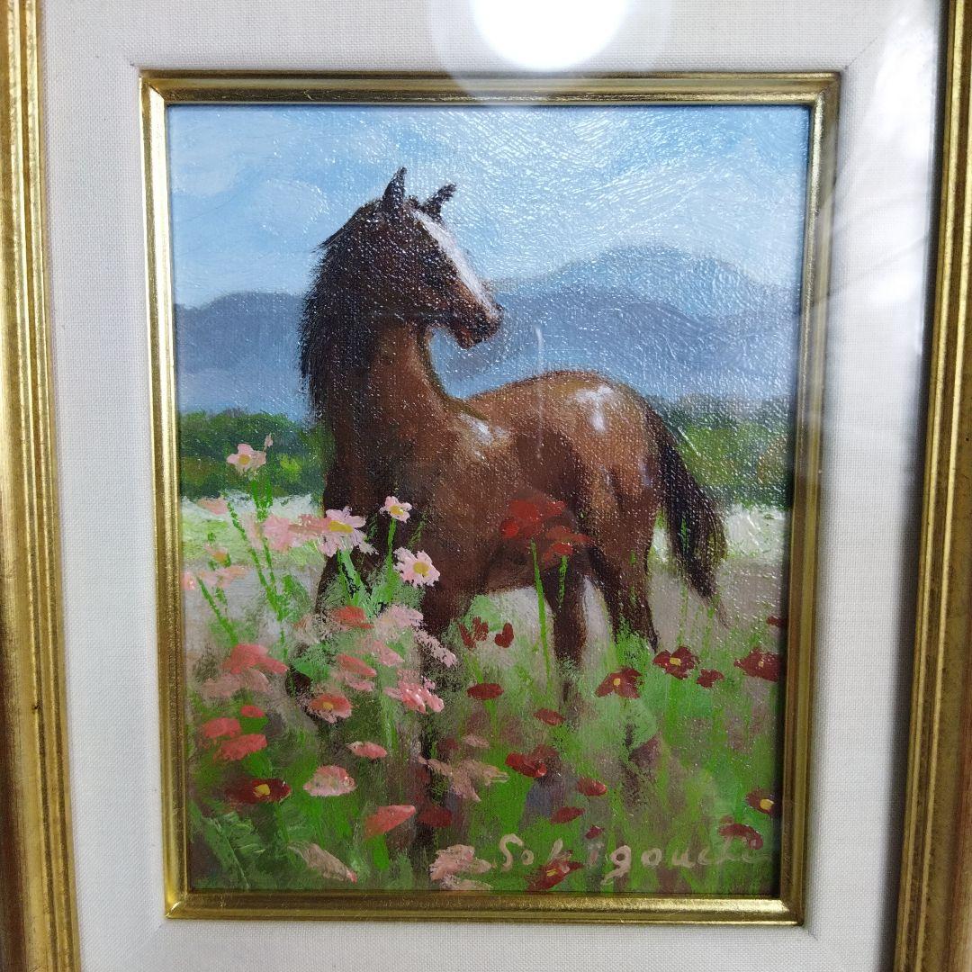 関口正人　コスモス　絵画 　フレーム付き　馬