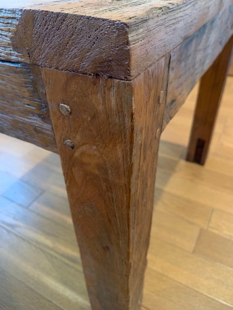 木製スラットデザインテーブル　アンティーク