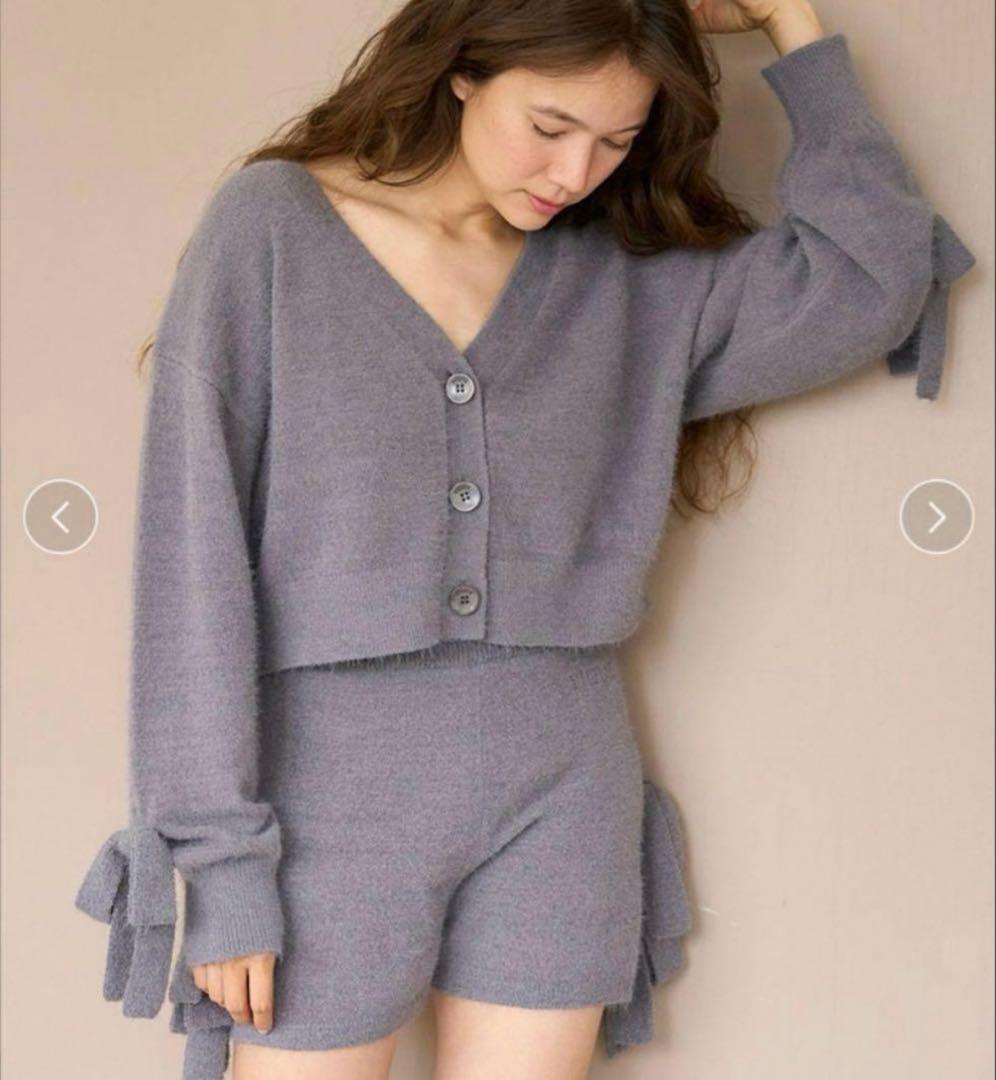 gelato pique/袖リボン付きカーディガン グレー