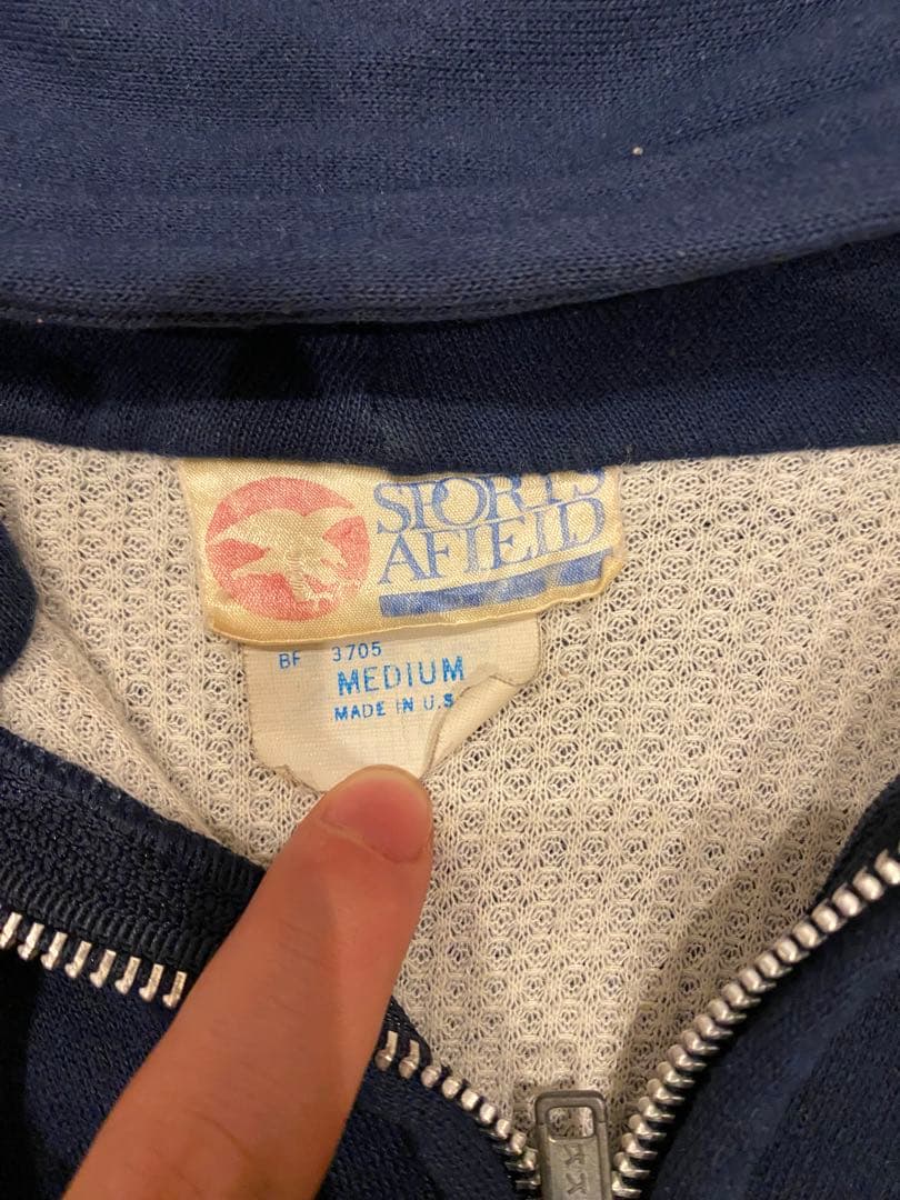 裏サーマルジップパーカー　70s USA製　紺