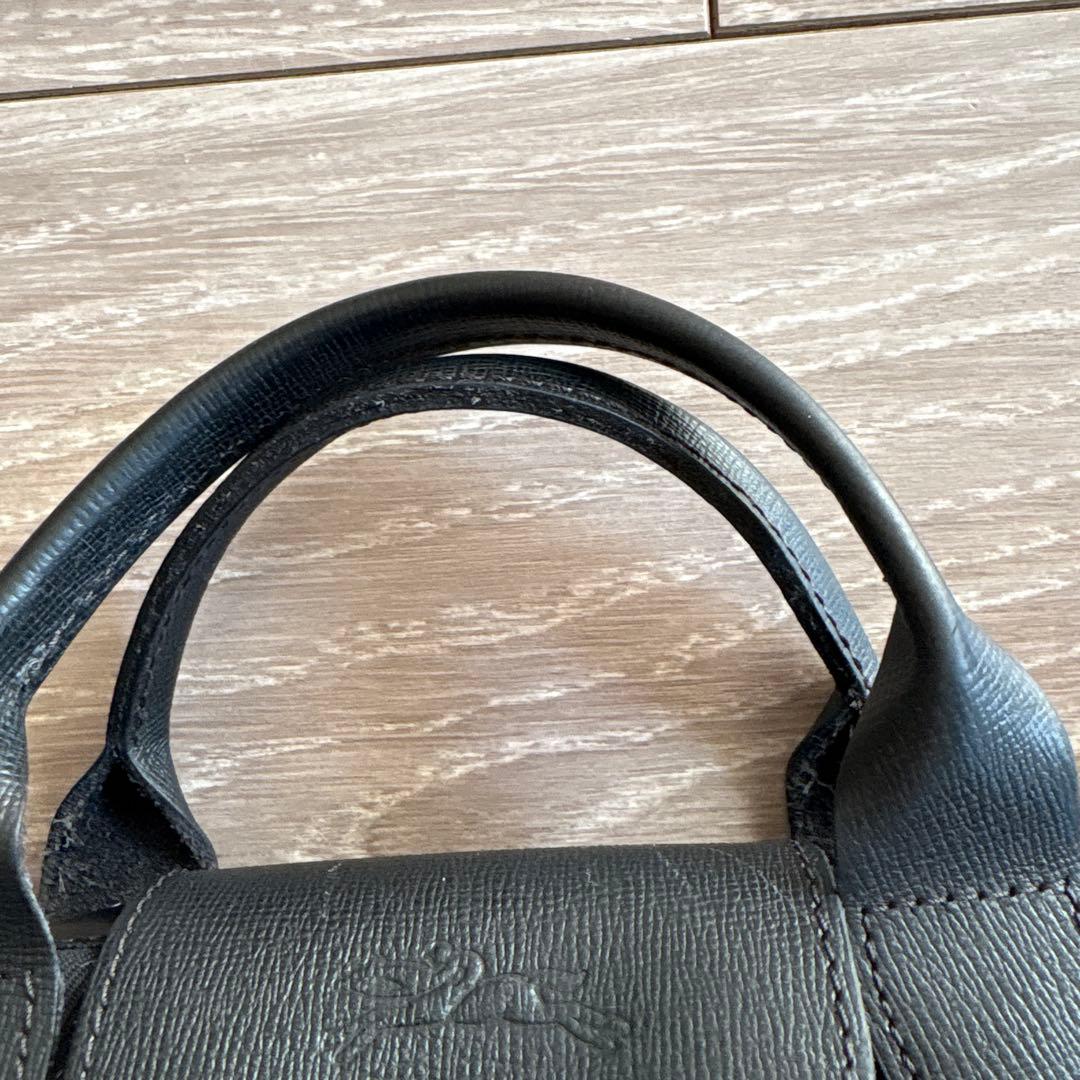 ロンシャン　ブラック ナイロン レザー ショルダーバッグ　Longchamp