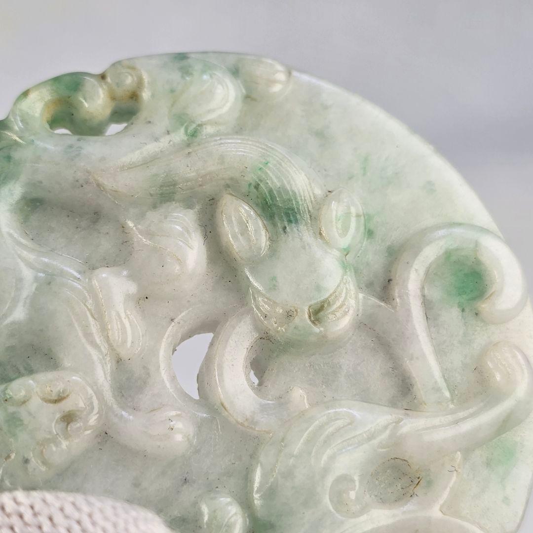 本物保証 天然古翡翠 浮彫 龍紋 玉璧 根付 玉佩 貴重