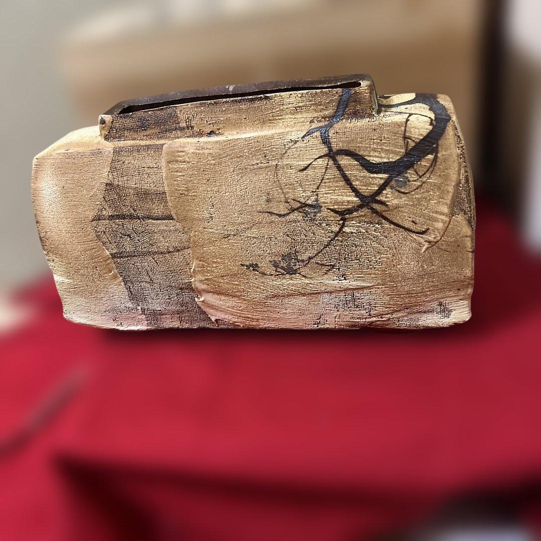 三宅洋司 先生大作　平成15年度陶芸展代表作品　抜絵金銀彩桜紋扁壺　共箱