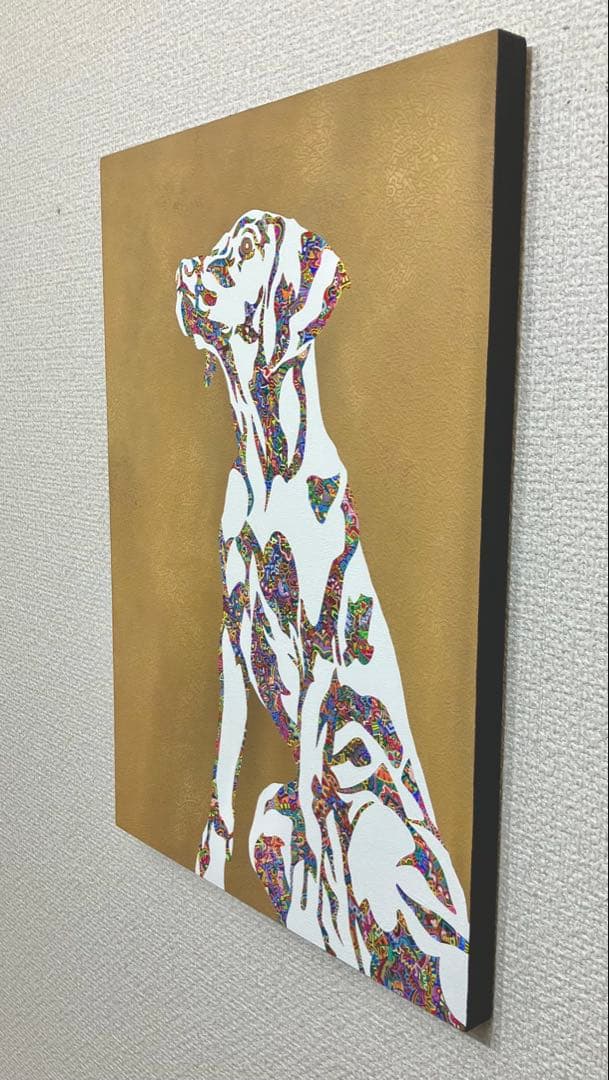原画　犬　動物画　絵画　アクリル画　現代アート　細密画　手描き　一点物