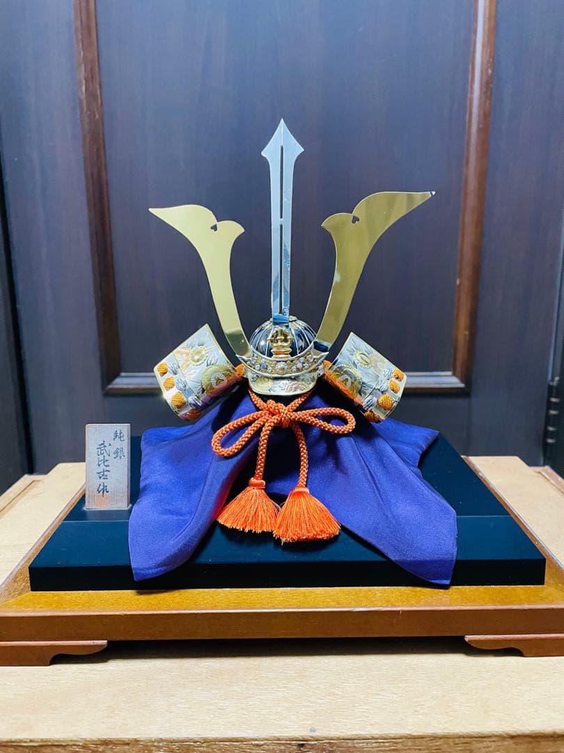純銀　関工芸　武比古　純銀製　兜 3号(剣付 )銀製　伝統工芸　置物