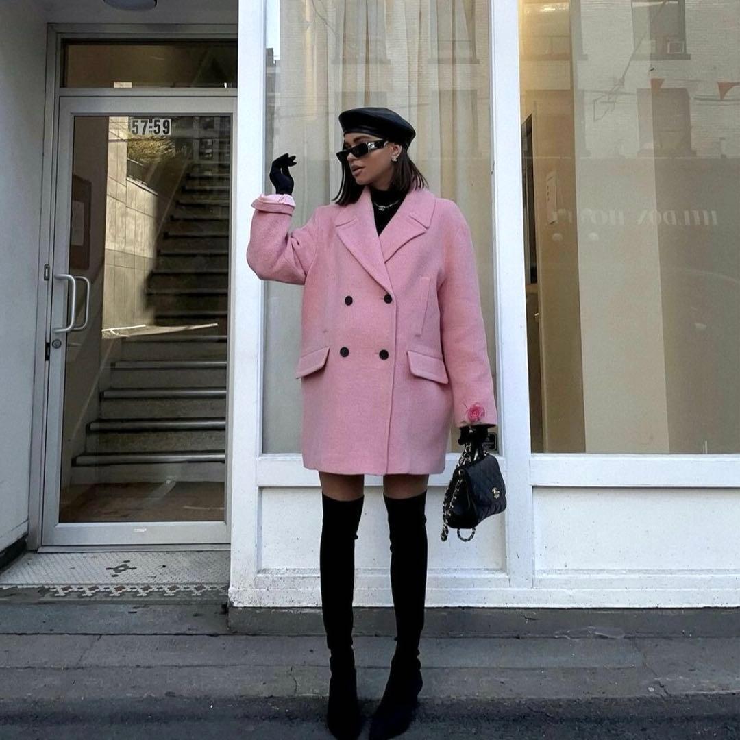 新品 ZARA ザラ ピンク オーバーサイズ ダブルブレストコート M