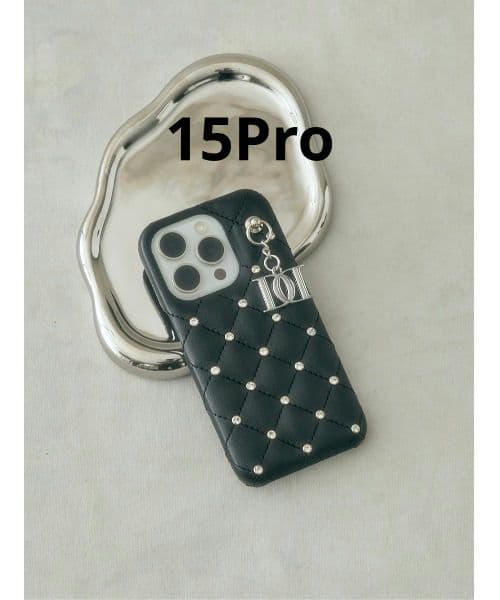 Darich キルティングビジューDDチャームiPhoneケース　15Pro　黒