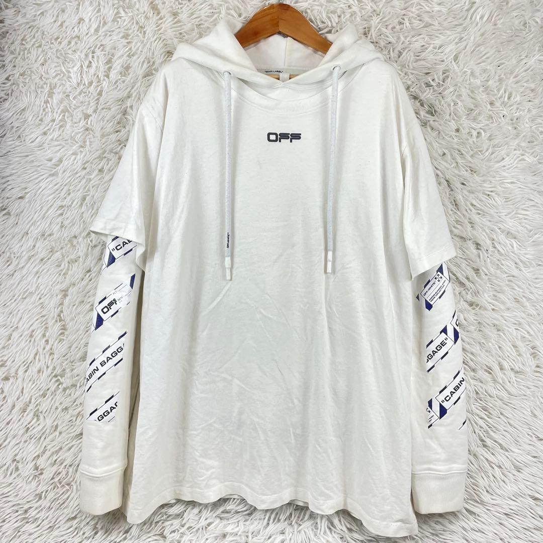 off-white レイヤードパーカー　フーディー　XL相当　ホワイト