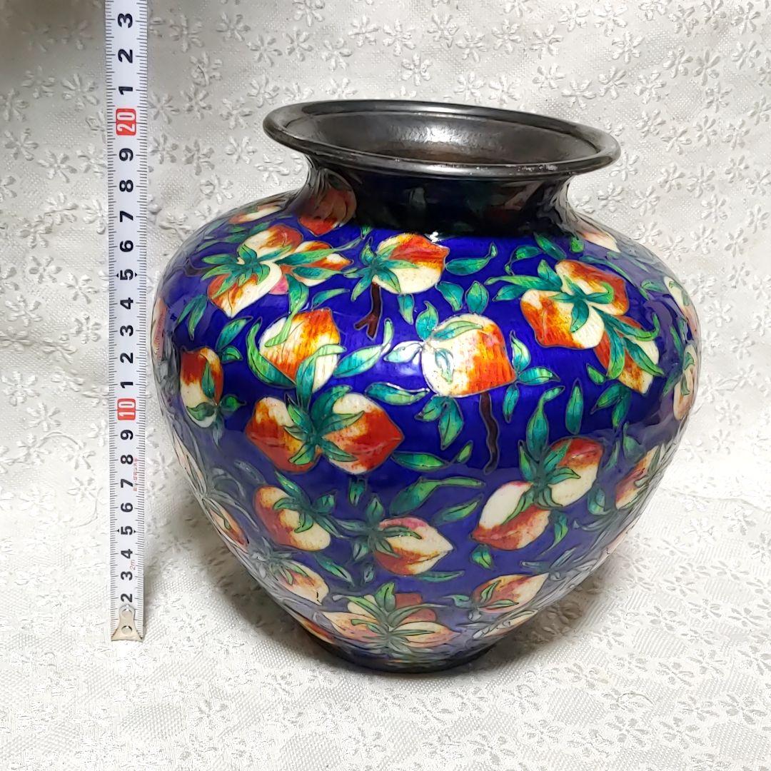 重さ1388g 純銀　シルバー98%　七宝焼　銀壺　ロッテホテル　花器