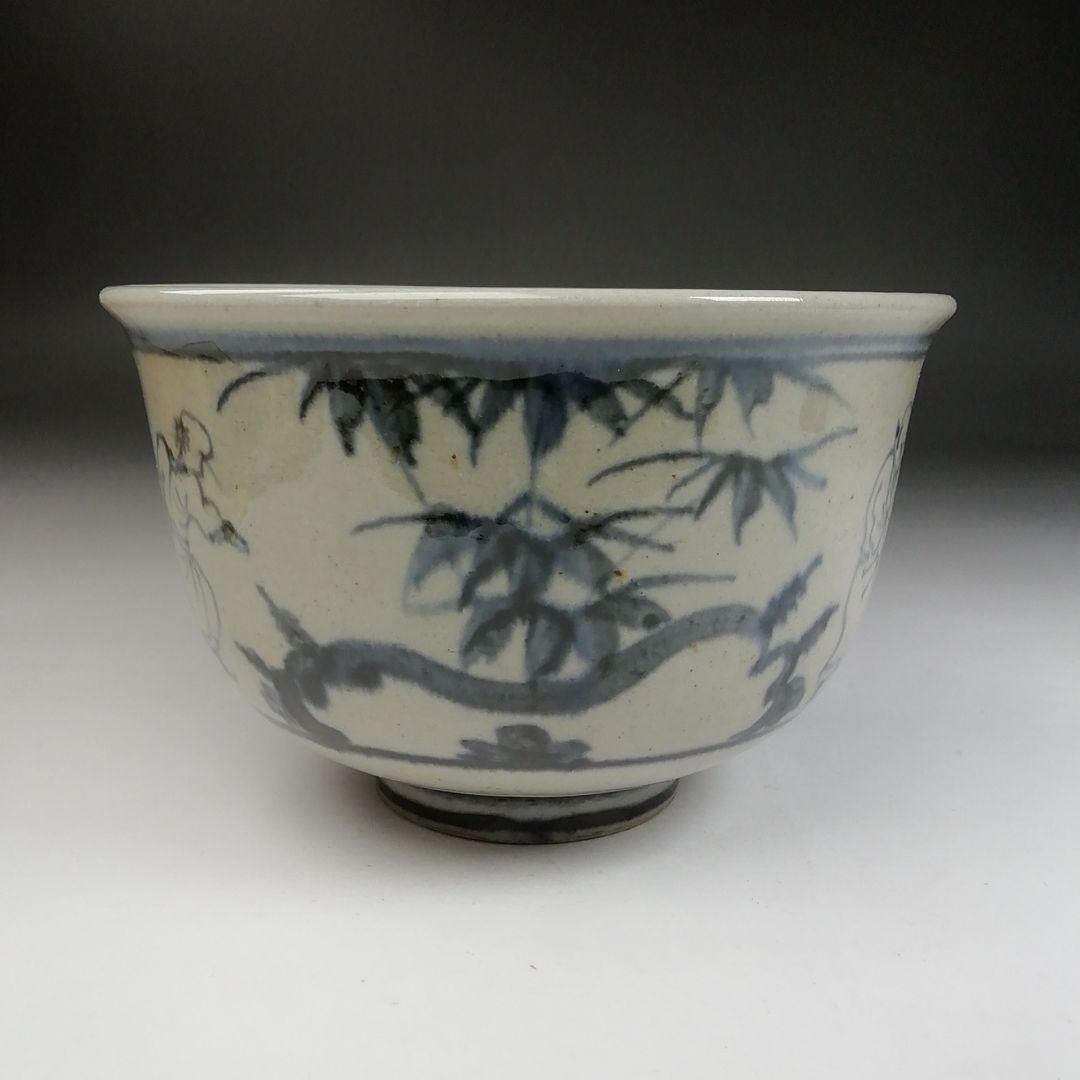 Ｔ９７９　茶碗　『安南写　七賢人絵』『膳所焼』『淡海ぜぜ陽炎園 造』共箱　茶道具