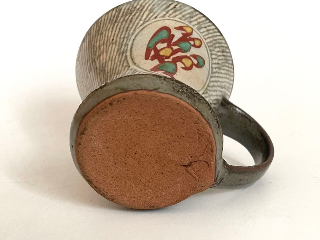 陶芸家　人間国宝　島岡達三　象嵌赤絵　ジョッキ　ビアマグ　マグカップ　共箱