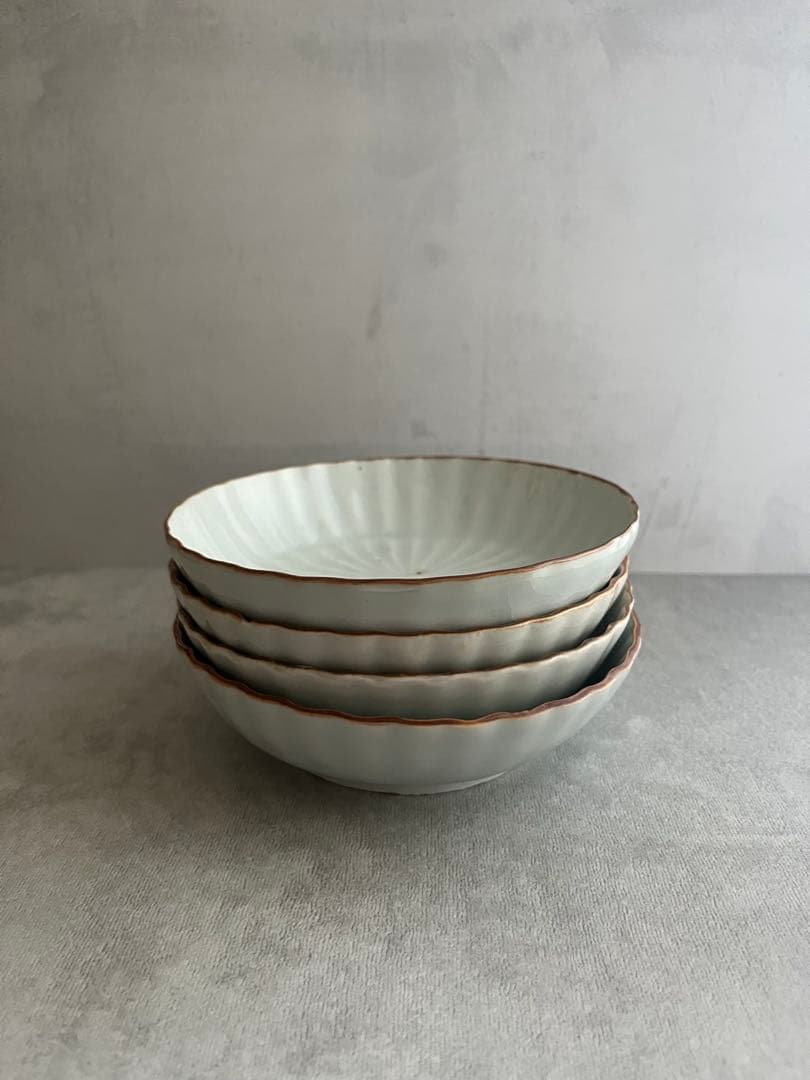 古伊万里 白磁 輪花 膾皿 なます皿 4客 江戸時代