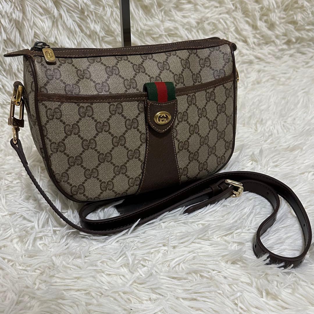 大容量 レア オールドグッチ GG 総柄 レザー ショルダーバッグ PVC ロゴ
