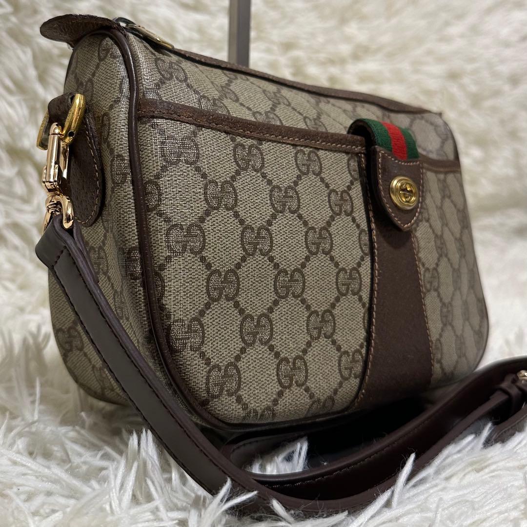 大容量 レア オールドグッチ GG 総柄 レザー ショルダーバッグ PVC ロゴ
