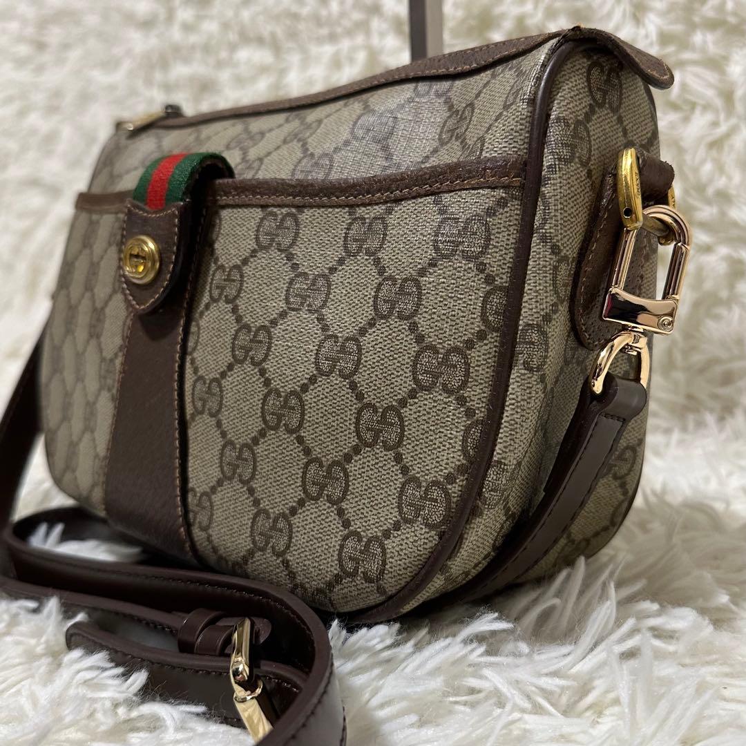 大容量 レア オールドグッチ GG 総柄 レザー ショルダーバッグ PVC ロゴ