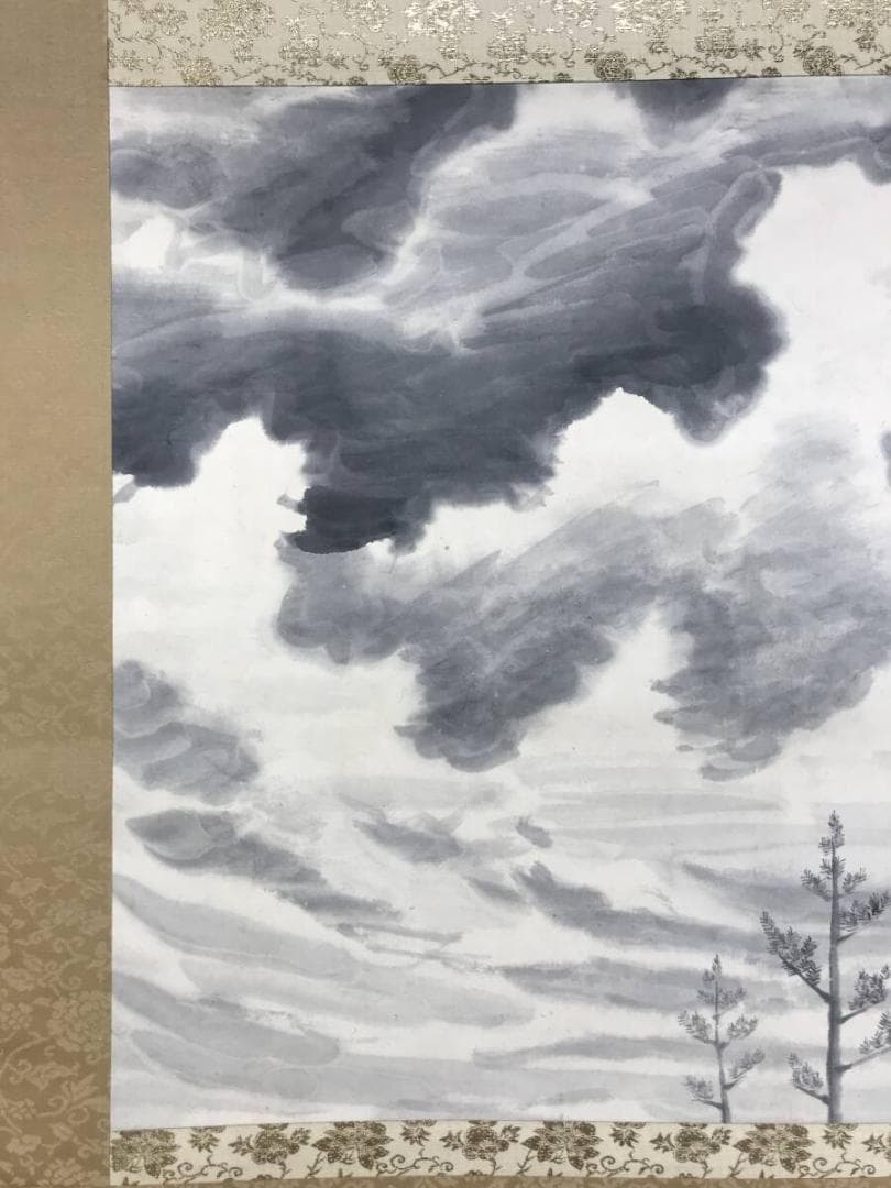 ひでよし）真作/茨木杉風/雲に立木図/山水図/掛軸☆宝船☆AH-677