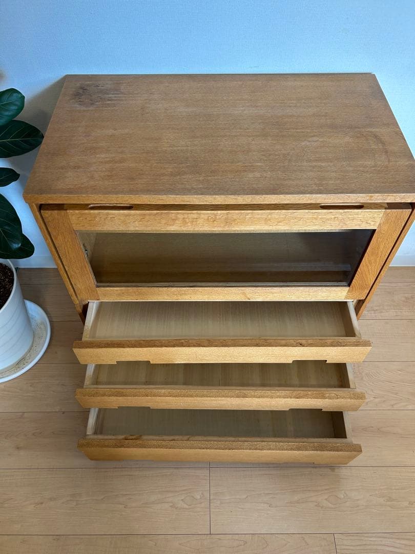 関家具 木製キャビネット W70×D40×H70 ガラス扉付き