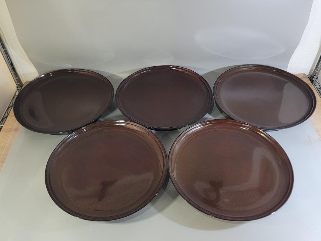 春慶塗 加陽 大垣昌訓　丸盆 五客 美品 共箱　漆器 DT761