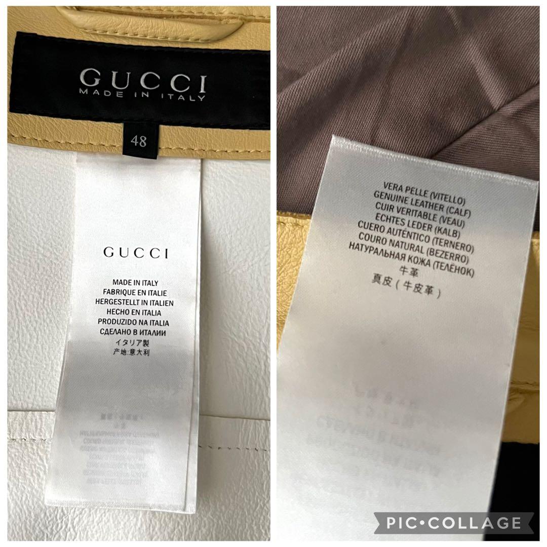 ほぼ未使用 グッチ シングル ライダース レザージャケット 牛革 バイカラー L