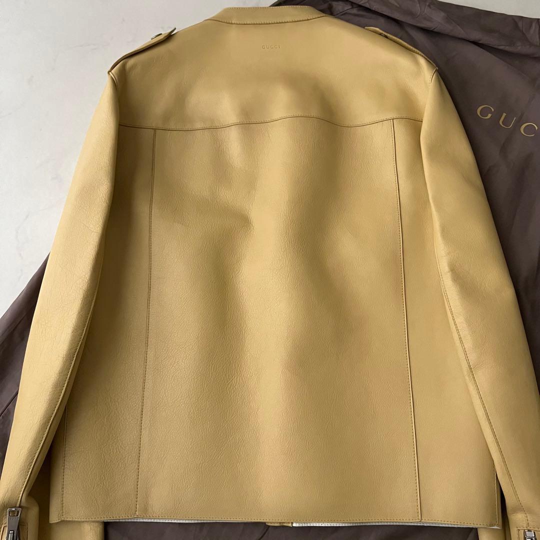 ほぼ未使用 グッチ シングル ライダース レザージャケット 牛革 バイカラー L
