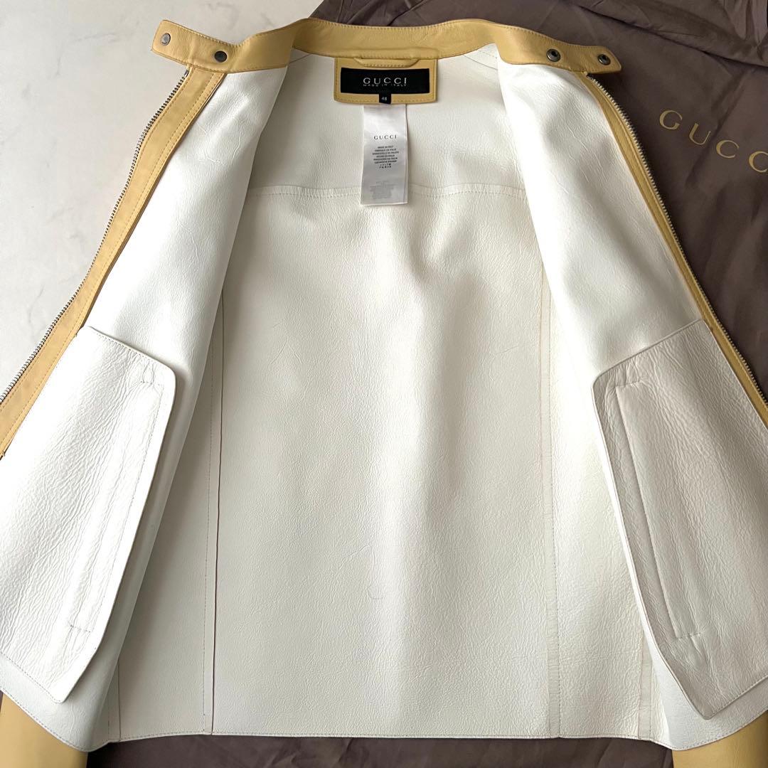 ほぼ未使用 グッチ シングル ライダース レザージャケット 牛革 バイカラー L