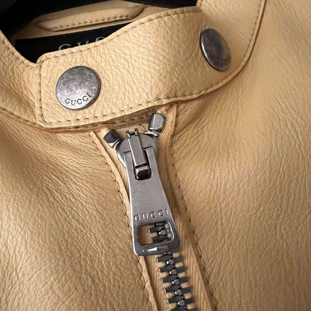 ほぼ未使用 グッチ シングル ライダース レザージャケット 牛革 バイカラー L