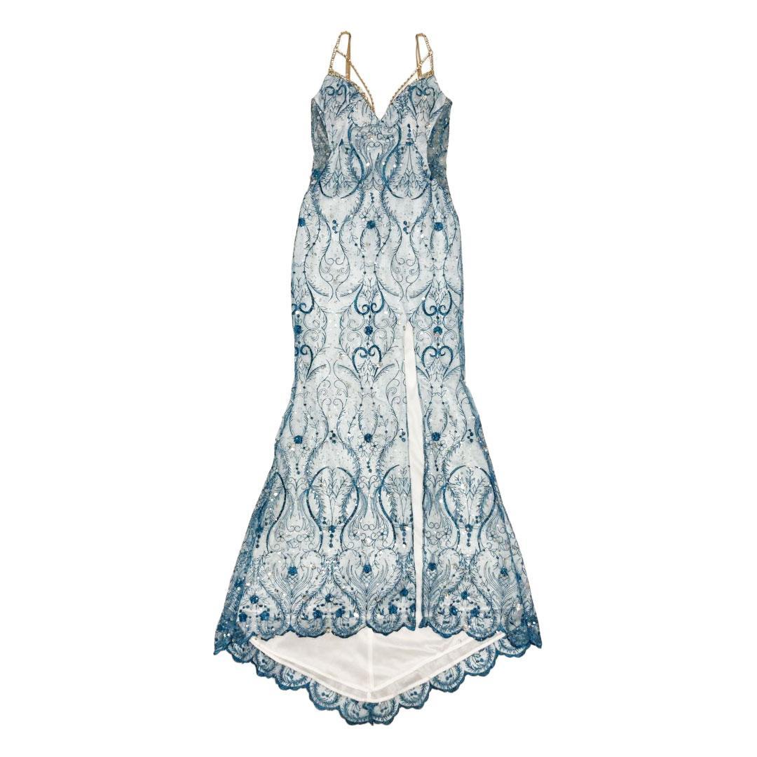 AngelR エンジェルアール レースデザインビジュータイトロングドレス